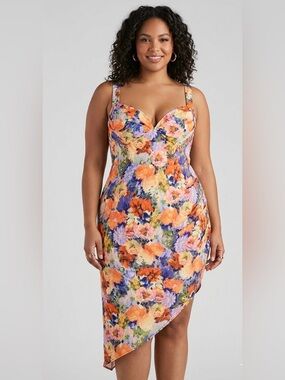 New! Cider Floral Asymmetrical Dress Womens Size 4XL